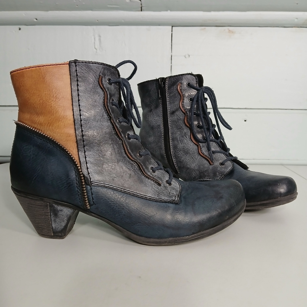 Rieker blue and tan ankle booties - Picture 2 of 11